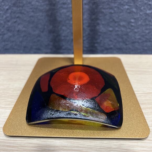 Fused Glass Centerpiece Trinket Dish Colorful Great Condition Trinket 3.5”x3.5” - Picture 2 of 6